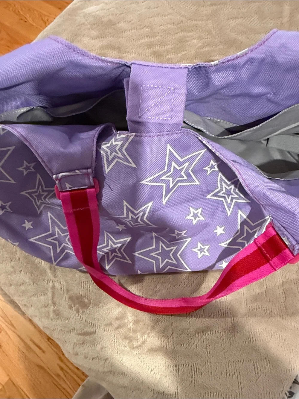 American Girl retired purple w/ white stars print tote bag 18” doll carrier